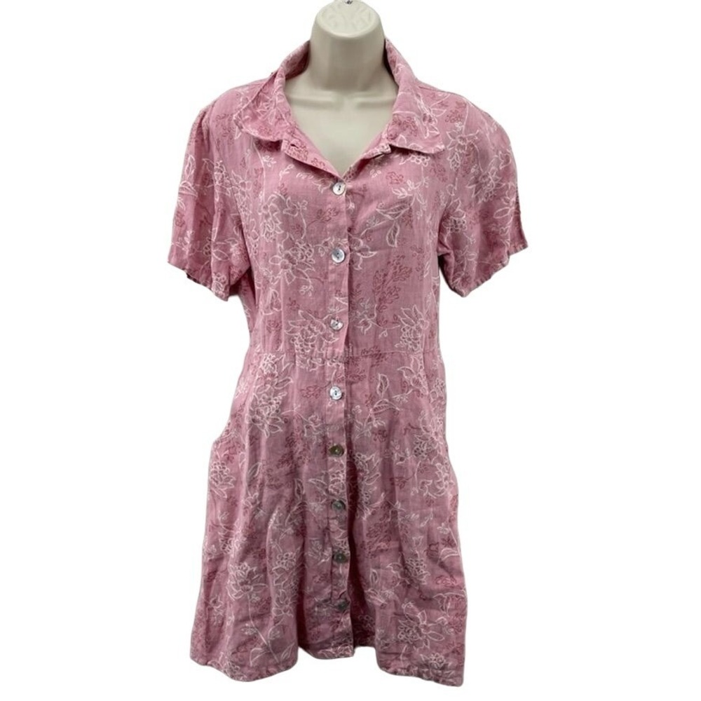 Vintage Wear Abouts Santa Fe Coquette Dress Women XS/S Pink 100% Linen Floral